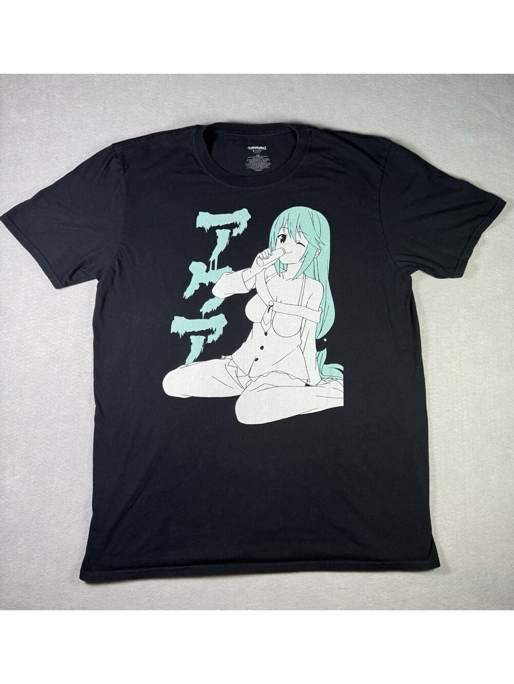 Crunchyroll Loves KonoSuba Aqua Pajamas Sake Anime Black Graphic T-Shirt Men L